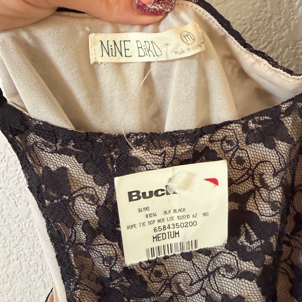 Nine Bird Black Lace Cord Strapy Razorback Dressy Shirt Size M NWT from Buckle - Picture 7 of 10